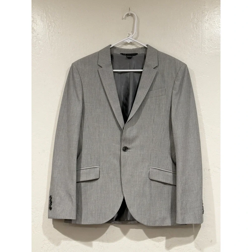 Armani Exchange Men Grey Striped Blazer Jacket 36 Short European Fabric Slim